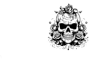 Skull Rose Dark illustration Devil Demon Horror Bone Skull Hand drawn head Hatching symbol Tattoo Merch Vintage Vector
