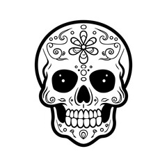 Illustration of mexican sugar skull. Day of the dead. Dia de los muertos. Design element for logo, label, emblem, sign, poster, t shirt.