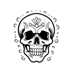 Illustration of mexican sugar skull. Day of the dead. Dia de los muertos. Design element for logo, label, emblem, sign, poster, t shirt.