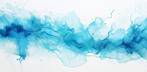 Abstract Blue Watercolor Art with Ink Spot Accents.