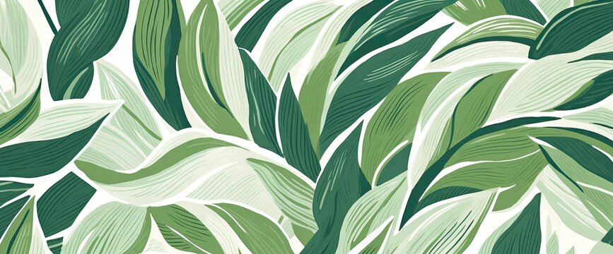 Vintage Tropical Leaf Pattern Poster Design in Muted Green and White Earth Tones.