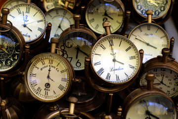 Pune, Maharashtra - November 03 2023, Sale of Antique watches / clocks / compass / in art craft fair, Pune, India.