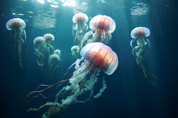 beautiful jellyfish swim in the ocean