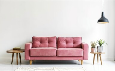 minimalist pink sofa on white background
