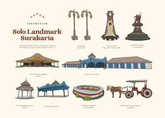 Isolated Solo Central Java Indonesia Landmark Illustration