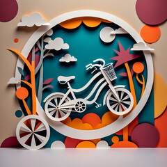 Bicycle illustration made of paper on the abstract background.