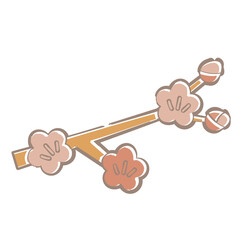 梅の花が咲いている小枝のイラスト1　ふんわり線画タッチ