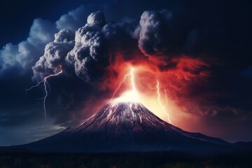 View of massive volcano eruption