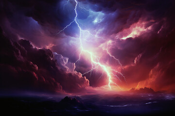 Lightning thunder in the cloudy night sky