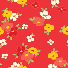 Japanese Pretty Flower Leaf Vector Seamless Pattern
