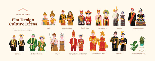 Isolated Traditional Wedding Dress Costume Indonesia Culture flat design