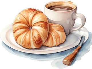 Croissant Bread and a cup of coffee on the plate