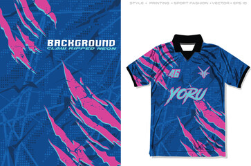 Sublimation Jersey design claw ripped neon color combination vector background blue pink, modern classic pattern texture, abstract sport apparel soccer football cycling fishing running basketball - obrazy, fototapety, plakaty