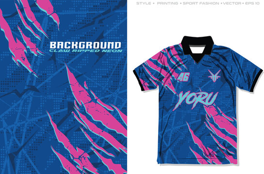 Sublimation Jersey design claw ripped neon color combination vector background blue pink, modern classic pattern texture, abstract sport apparel soccer football cycling fishing running basketball
