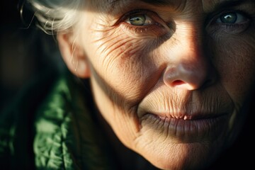 Close-Up of an Older Woman's Vivid Green Eyes.