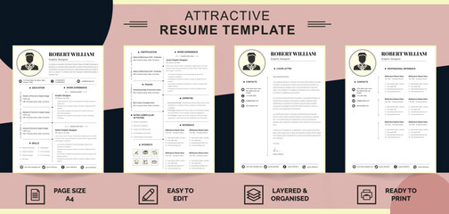 resume and cover letter, simple resume, professional resume, resume templates 2024, graphic designer's professional resume, resume template 2024, Two Column Resume Layout Kit 2024, Clean Resume Layout - obrazy, fototapety, plakaty