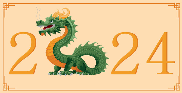 Numbers 2024. New Year with Chinese green dragon. Image of a dragon with numbers.