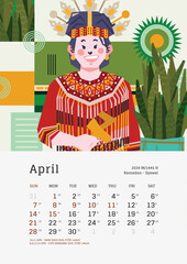 April monthly calendar with Indonesia National Holiday template layout Editable Text