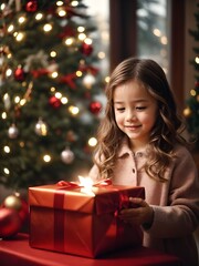 Obraz na płótnie Canvas Happy girl with christmas gift