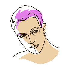  line drawing with color shapes man face. male linear portrait. Outline man avatar
