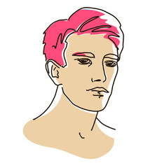  line drawing with color shapes man face. male linear portrait. Outline man avatar
