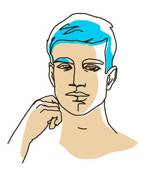  line drawing with color shapes man face. male linear portrait. Outline man avatar
