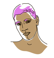  line drawing with color shapes man face. male linear portrait. Outline man avatar
