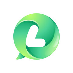 L letter logo inside speech bubble with swirl pattern. Negative space style icon. Colorful gradient emblem for your social media app, call center, online message, feedback icon, telemarketing screen.