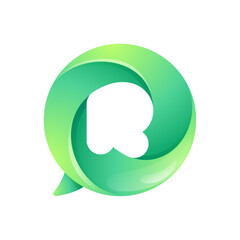 R letter logo inside speech bubble with swirl pattern. Negative space style icon. Colorful gradient emblem for your social media app, call center, online message, feedback icon, telemarketing screen.