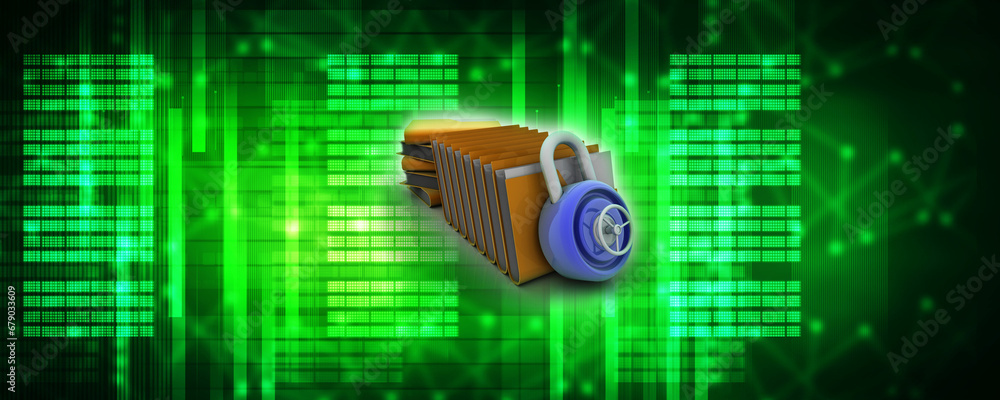 Poster 3d rendering folder protected lock