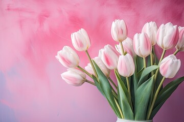 Obraz premium pink and white tulips of the on the pink background