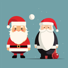 Minimalist Illustration of two santa clauses standing side by side - obrazy, fototapety, plakaty