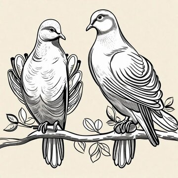 recommend clip art: Couple of dove line art vector illustration