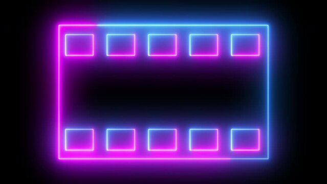 
Neon film frame strip tape animation in 4K black background.Animated retro-style film icon film strip motion graphic in 3840x2160. Glowing media movie strip icon background stock footage.

