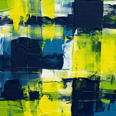 抽象背景油絵正方形バナー）白と黄色と紺色のラフなチェック