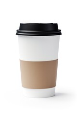 Paper coffee cup with black lid on a white background