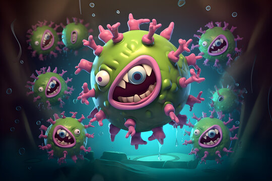 funny illustration of bacteria virus characters