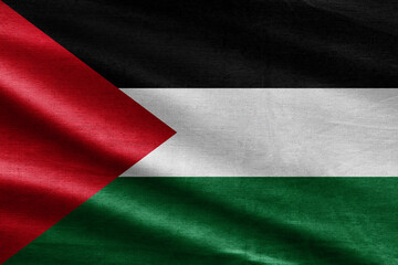 Palestine flag fabric cotton material wide flag wallpaper. Close up waving flag of Palestine. flag symbols of Palestine.
