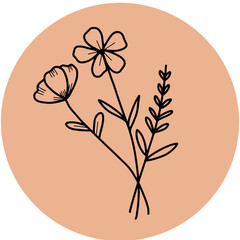 aesthetic floral outline illustration that can be used as a sticker or ornament on social media
