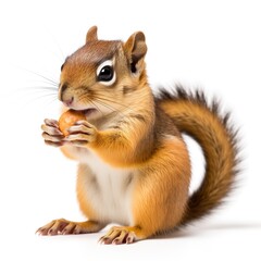 Obraz premium Cute chipmunk eating nut, isolated on white background