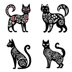 flok cat, folk art, cat svg, cat png, cat illustration, cat vector, cat, animal, vector, silhouette, black, illustration, pet, kitten, cartoon, cats, cute, art, animals, design, domestic, feline, tail