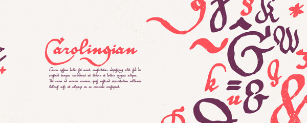 Medieval web banner with blackletter gothic calligraphy pattern. Template for Halloween card, vintage banner, gift voucher, pirate grunge labels, horror label. Vector illustration with German initials