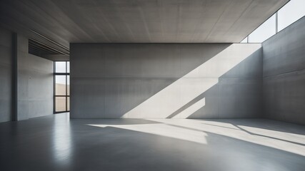 Empty room interior background, gray concrete wall and wooden floor