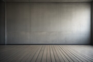 Empty room interior background, gray concrete wall and wooden floor