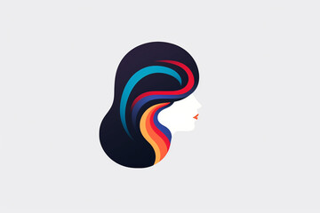 Beauty, fashion, make-up, hairstyle concept. Simple and minimalist colorful woman face silhouette logo. Side view of simple woman face colorful logo background with copy space