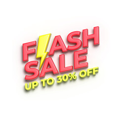 flash sale up to 30 percent off, banner tag marketing 3d style