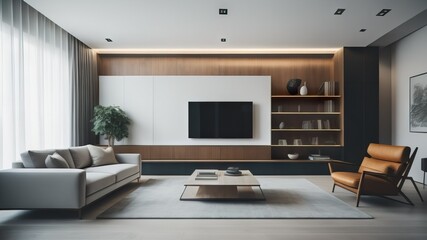 Minimalist interior design of modern living room with tv