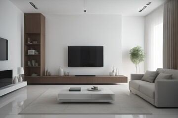 Minimalist interior design of modern living room with tv