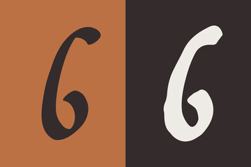 6 logo. Number six Medieval script. Original and regular calligraphy. Middle Ages Gothic set.