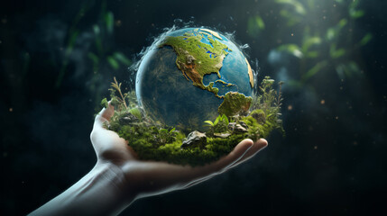 Earth planet in hand ecosystem care